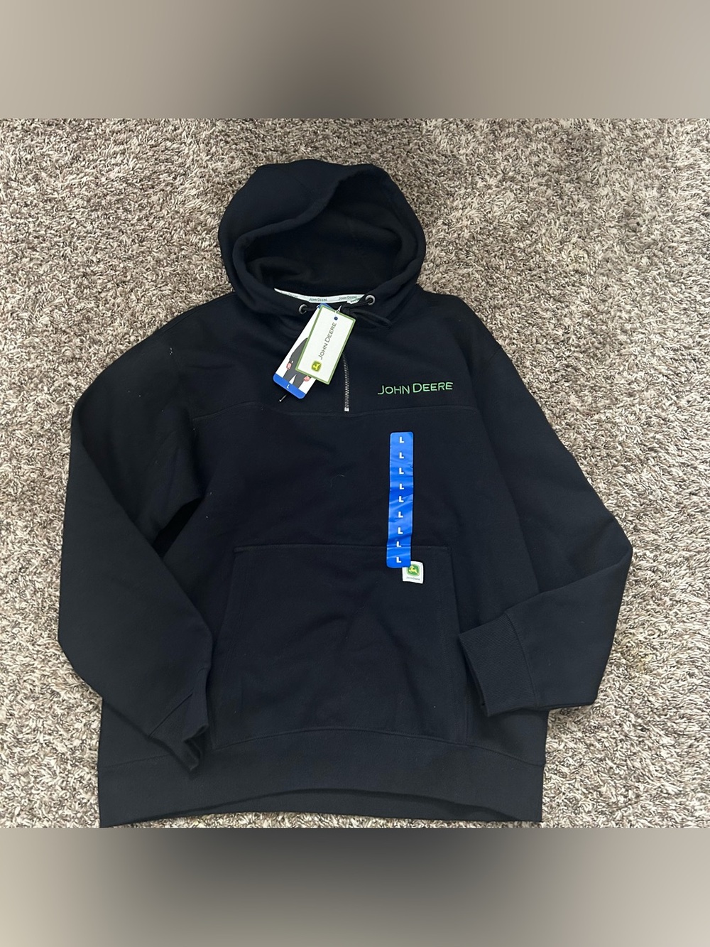 John Deere Black Hoodie with Green Embroidered Logo